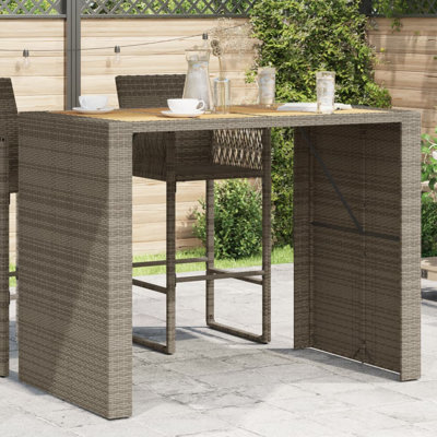 Lesbury Garden Bar Table with Acacia Wood Top Poly Rattan