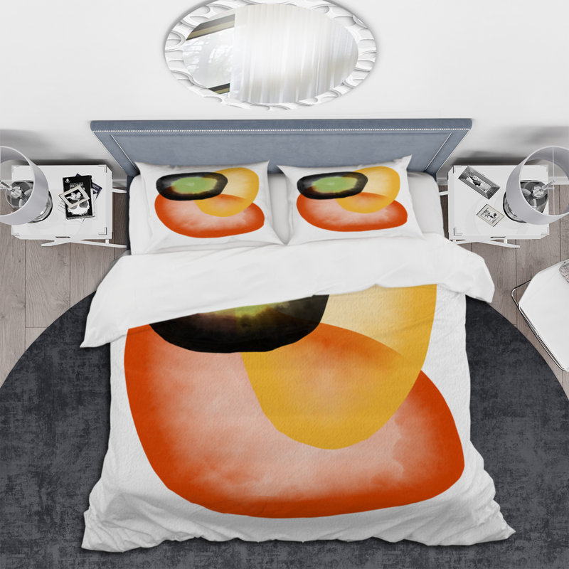 Ensemble de housse de couette en microfibre rouge / jaune, Housse de couette pour grand lit et 2 taies décor