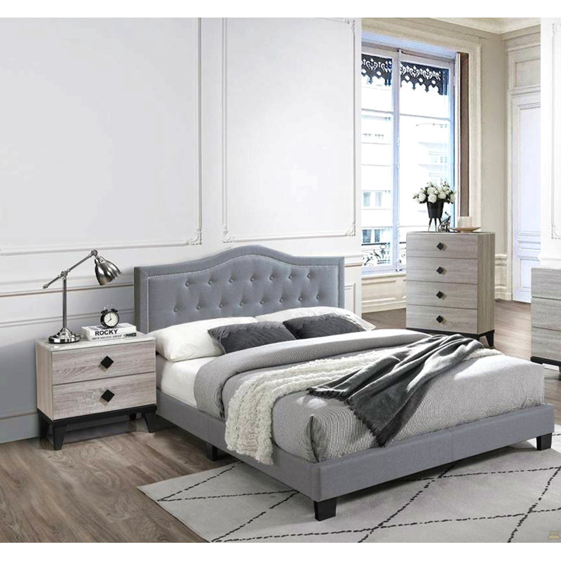 Tête de lit capitonnée 1pc, Gris, Grand lit