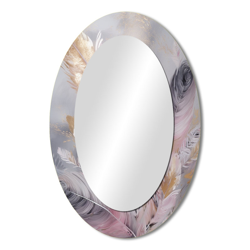 Miroir mural rose avec plumes roses Wanderlust, 36 po x 24 po