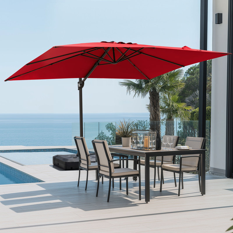 Parasol extérieur en porte-à-faux 141 po x 104 po, base lestée incluse, Rouge
