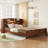 Kids Bed Platform Standard Bed With Bookcase Headboard, Footboard, Adjustable Guardrails, Led Sensor Light-491710370-491710380