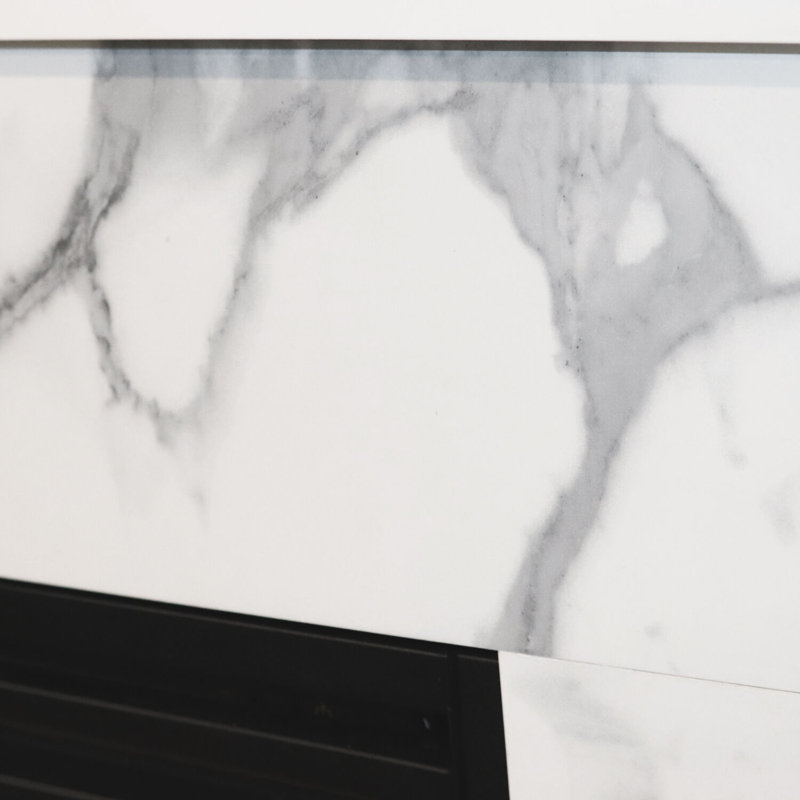  53-In. Electric Fireplace Mantel with Marble in White and Deep Log Insert with 5 Multicolor Flames
