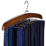 2-Pack Men's Wardrobe Wooden Tie Rack With 24 Hooks, Swivel Top Hook, Walnut