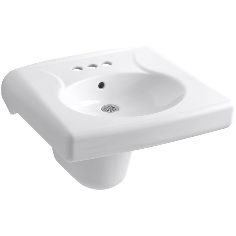 Brenham Ceramic 22" Wall Mount Bathroom Sink with Overflow, White, 4'' Centers