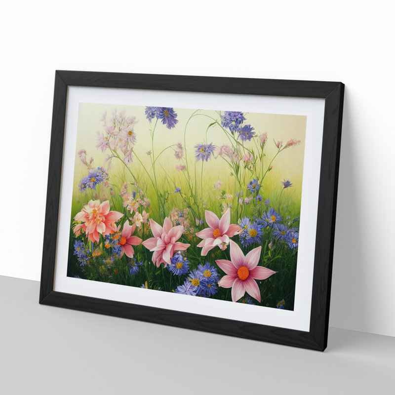 Joyful Wild Flowers - Single Picture Frame Print, Black Framed, 34cm H x 46cm W x 2cm D