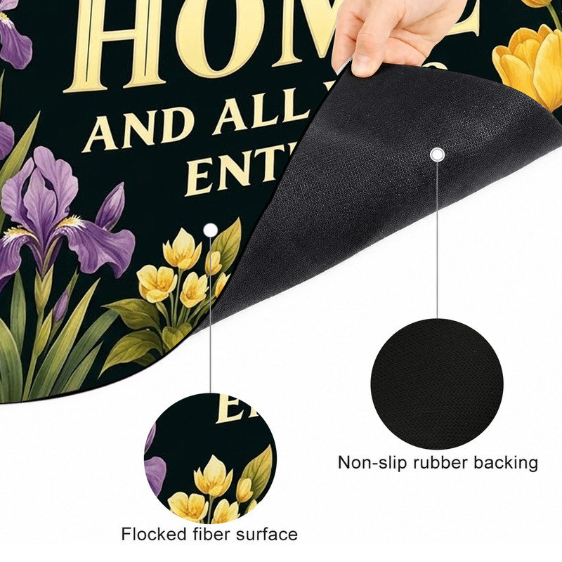  Tapis d'entrée antidérapant pour l'intérieur, 20 po x 32 po, God bless floral Welcome, God bless floral welcome, 20"x32"