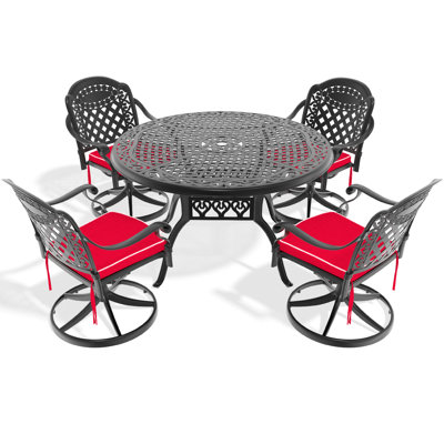 4 chaises toutes saisons - 4 chaises pivotantes et une table ronde de 48,03 po avec revêtement protégé, plateau de table spacieux, capacité de poids de 160 lb en aluminium moulé résistant aux intempéries, fauteuil ergonomique, 350 lb