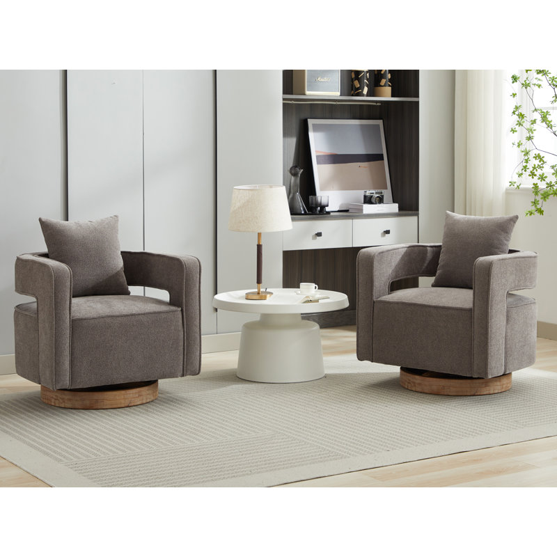 Fauteuil demi-tonneau pivotant de 28,94 pouces de largeur Lysistrate (ensemble de 2), Polyester gris anthracite, Brun