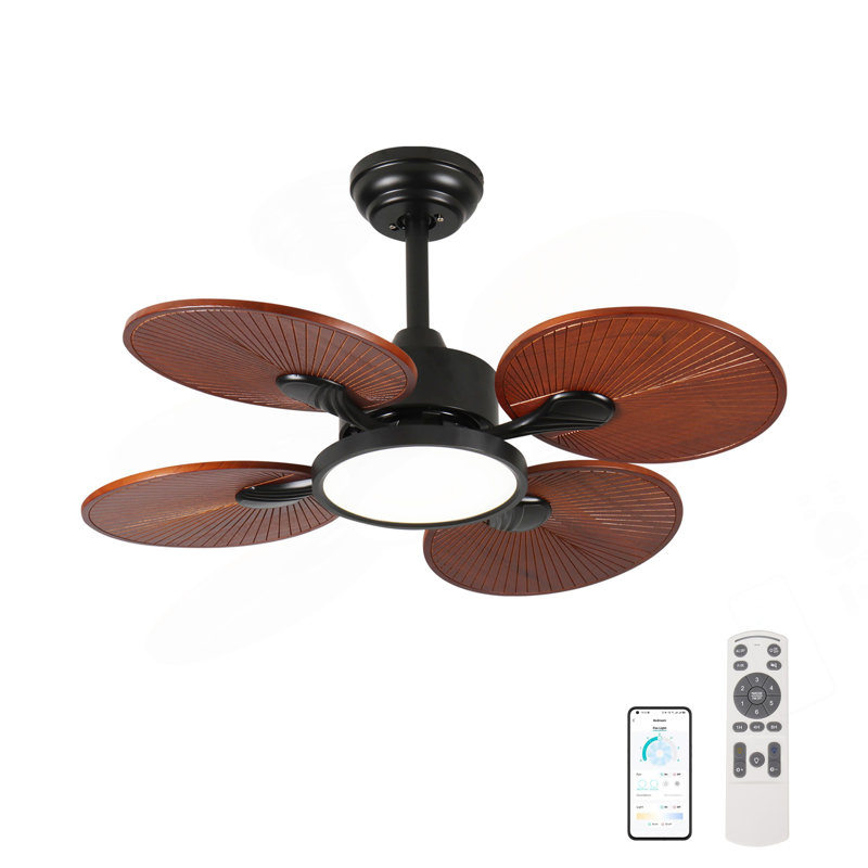 33-Inch Ceiling Fan With Light, 5 Solid Wood Blades, DC Motor, APP & Remote Control, Dimmable Full-Spectrum LED, Reversible Airflow, For 15X15 Ft Living Room Bedroom, Works On Sloped Ceilings (Less Than15°)