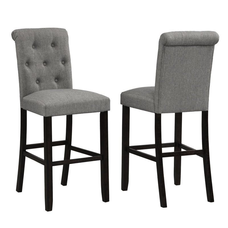 2, sièges et dossiers rembourrés gris, pieds de couleur l 23 po x P 45 po, rembourrés en bois massif, H 45 po, largeur du colis de 12,5 po, hauteur de 17,35 po