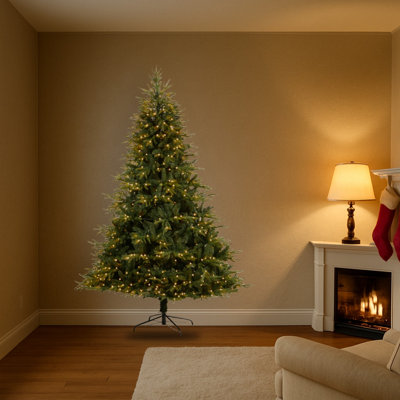 Sapin de Noël vert plume artificielle avec lumières DEL