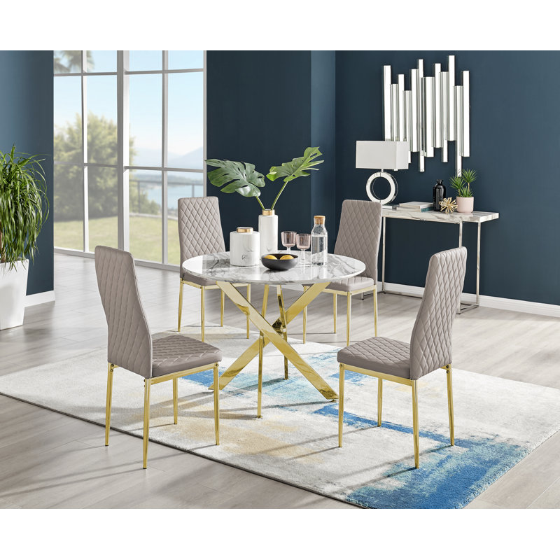 Eubanks 4 - Person Dining Set, Cappuccino/Gold