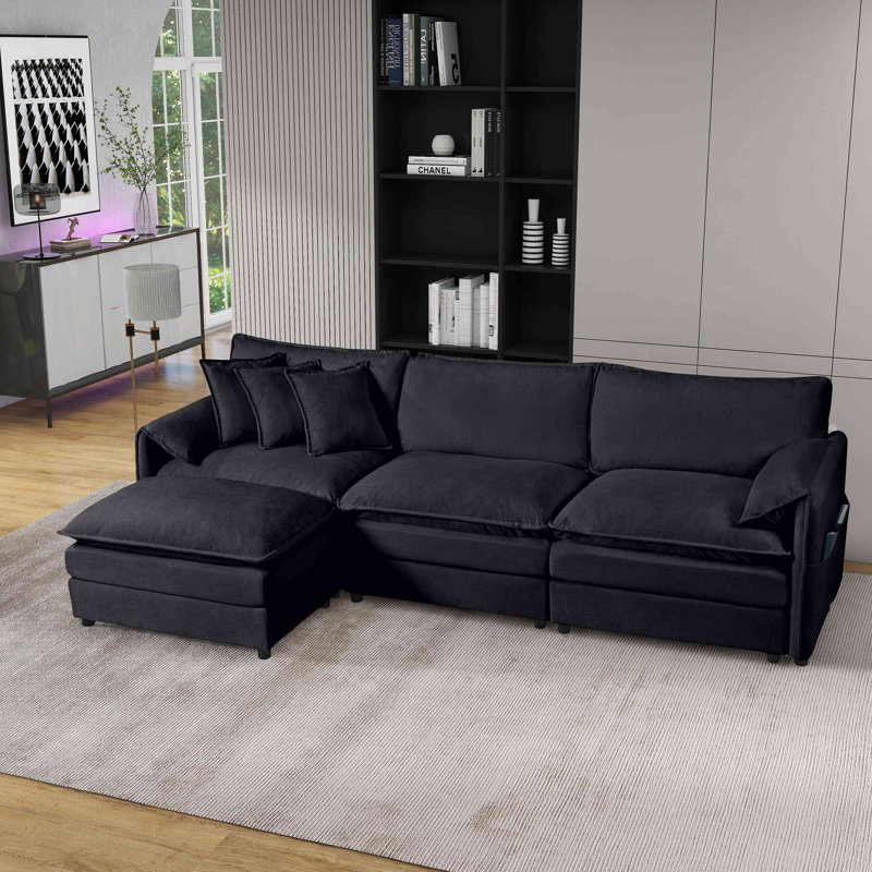 Canapé modulaire modulaire, ensemble de canapé en L surdimensionné pour siège profond, canapé à 3 places avec repose-pieds mobile, combinaison de bricolage, chenille
