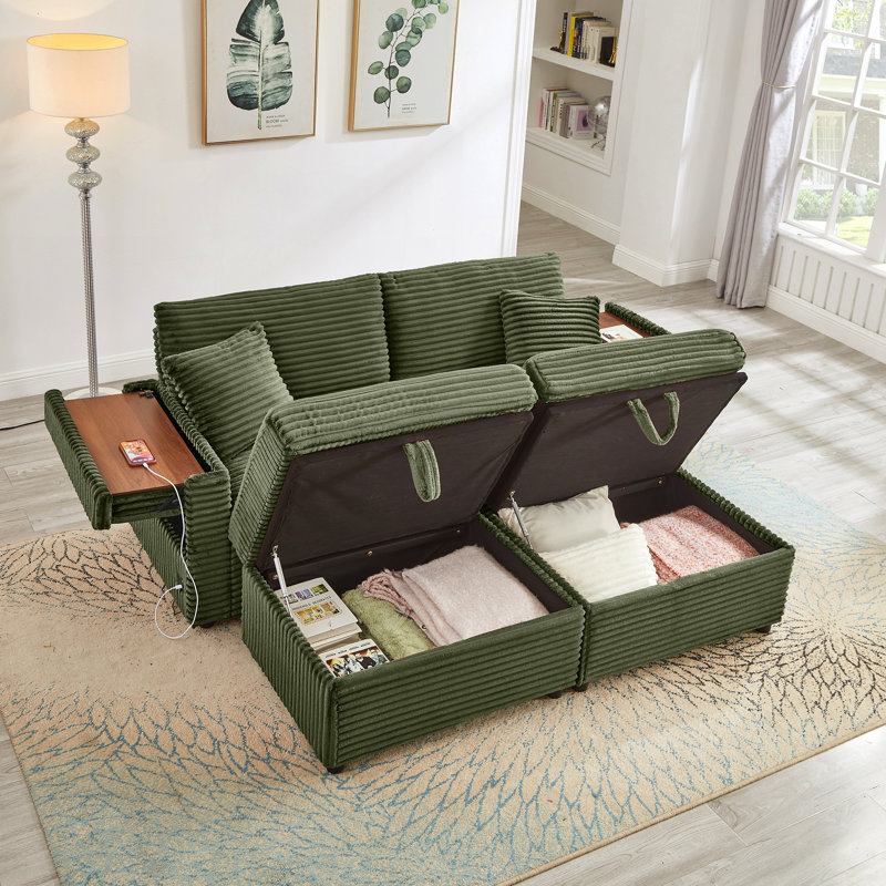 Comfortable Fluffy Corduroy Lazy Sofa, Storage Space For Big Loveseat, Super Soft Chaise Lounge With Double Ottomans And Table Board,Suitable For Chailiving
