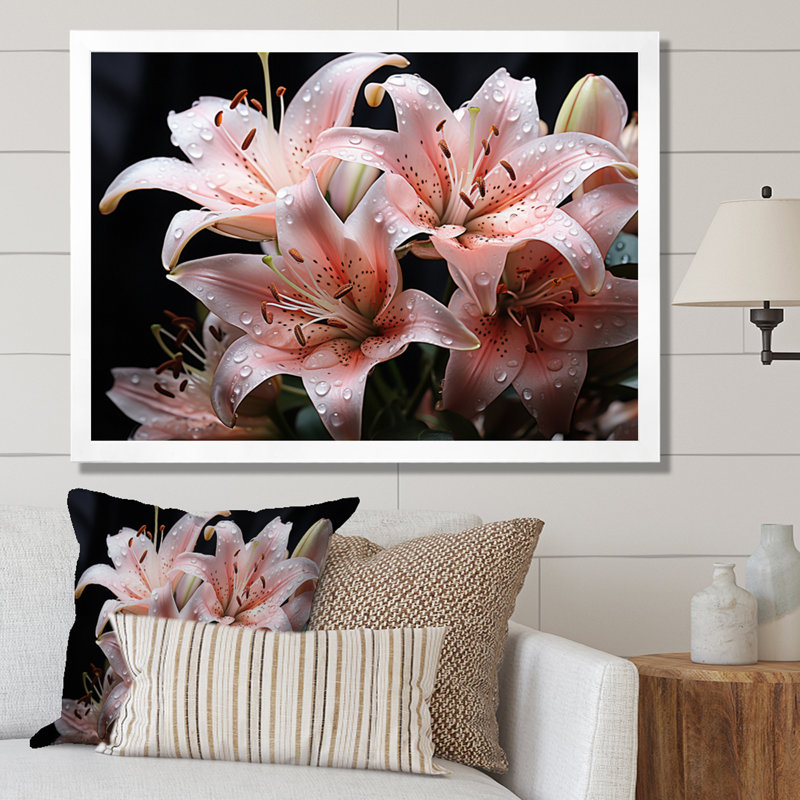 Coral Lilies Whispering Lilies Black, reproduction d'art sur toile, Cadre simple blanc, H 30 po x l 40 po x P 1,5 po