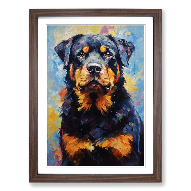 Rottweiler Impressionism - Single Picture Frame Print on Wood, Walnut, 64cm H x 46cm W x 2cm D