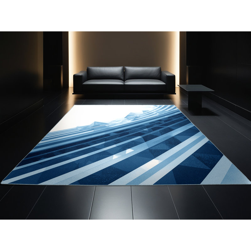Machine Washable Roslindale Contemporary Ombre Rug in Blue – SkyBlue Binding, 7' Square