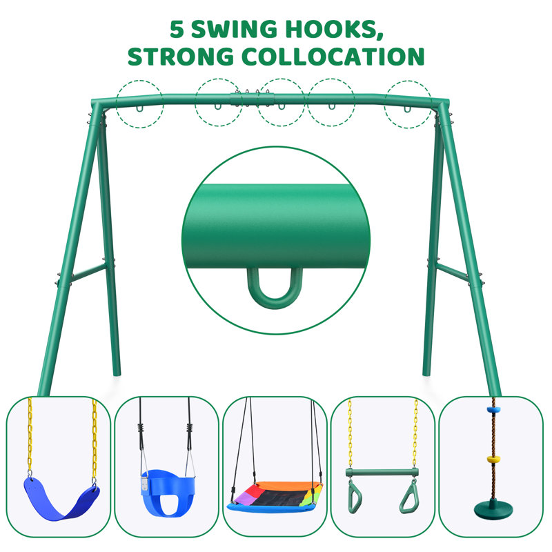 Green Heavy Duty Metal Swing Stand Frame with Ground Stakes