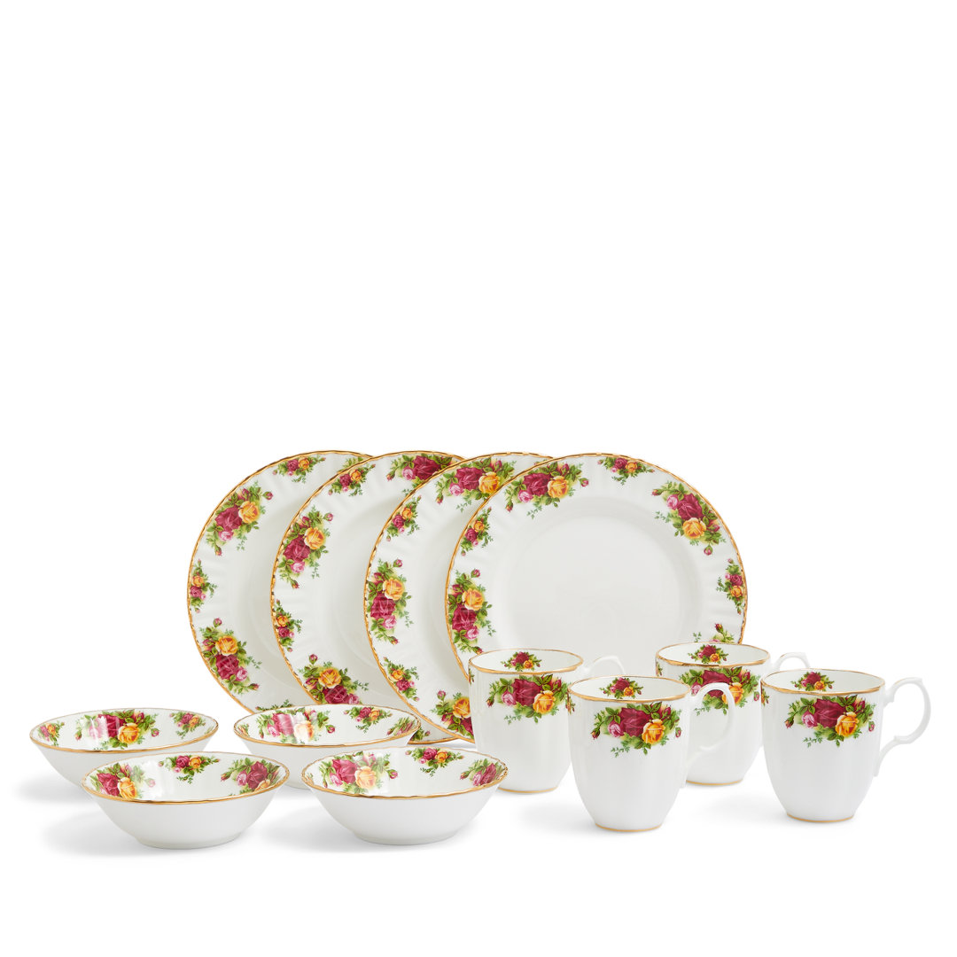 Royal Albert, Old Country Roses - 12 Piece Fine Bone China Dinnerware Set, Service for 4
