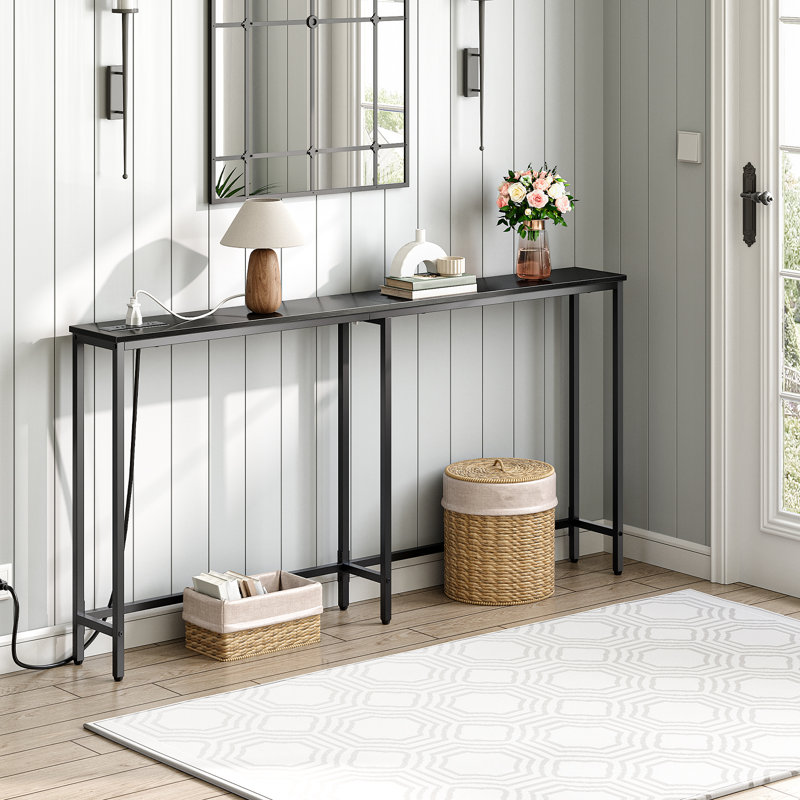 Castiglione Console Table Sofa Table with Power Outlet, 31.5" H x 63" W x 5.9" D, Black