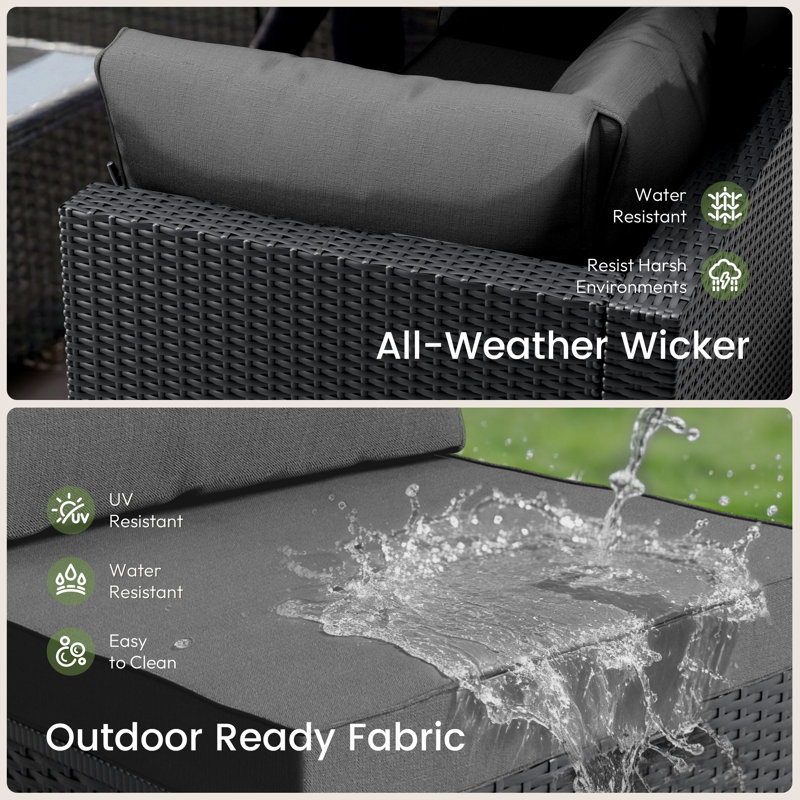  Patio Furniture Set - All-Weather - 7 Piece Patio Outdoor Conversation Set, Modular Wicker Rattan Sectional Sofa for Backyard, Garden, Poolside, Balcony, Porch, Patio,Black/Dark Gary