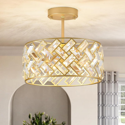 Moderne lustre en cristal moderne, petit luminaire suspendu semi-encastré à 4 lumières l 12 po en cristal pour le vestibule du vestibule, du couloir et de la cuisine