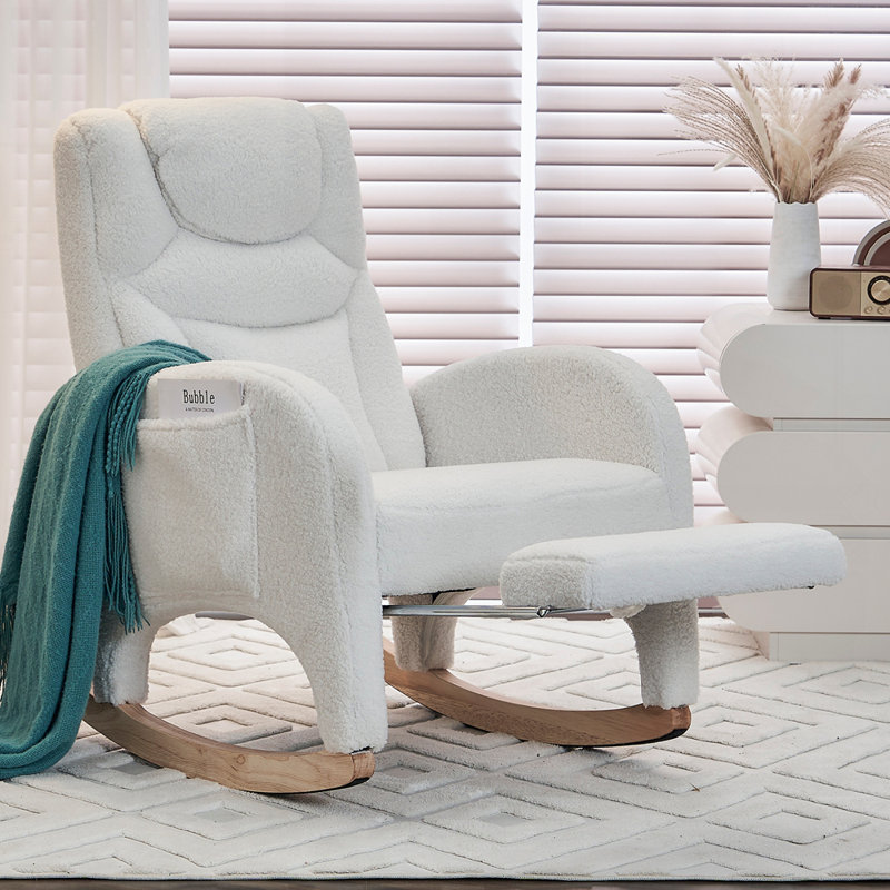 Nursery Rocking Chair With Adjustable Footrest, Ivory Teddy