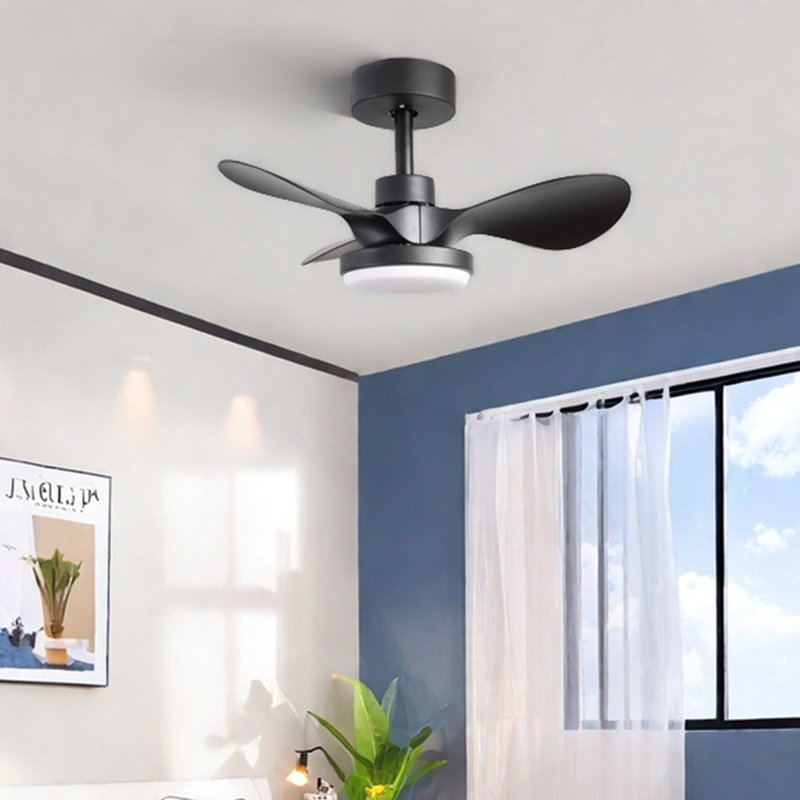 24 in. Indoor Ceiling Fan with Dimmable LED Light and Remote Control for Bedroom,Living Room, Black, Black