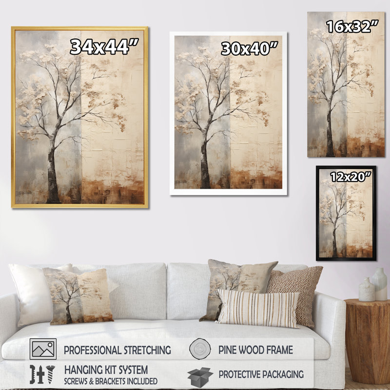 Arbre africain africain beige - art mural africain, salon, H 32 po x l 24 po, Toile tendue