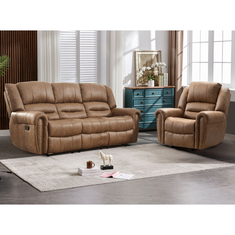 Siete 2-Piece Classic and Soft Faux Leather Manual Reclining Living Room Set
