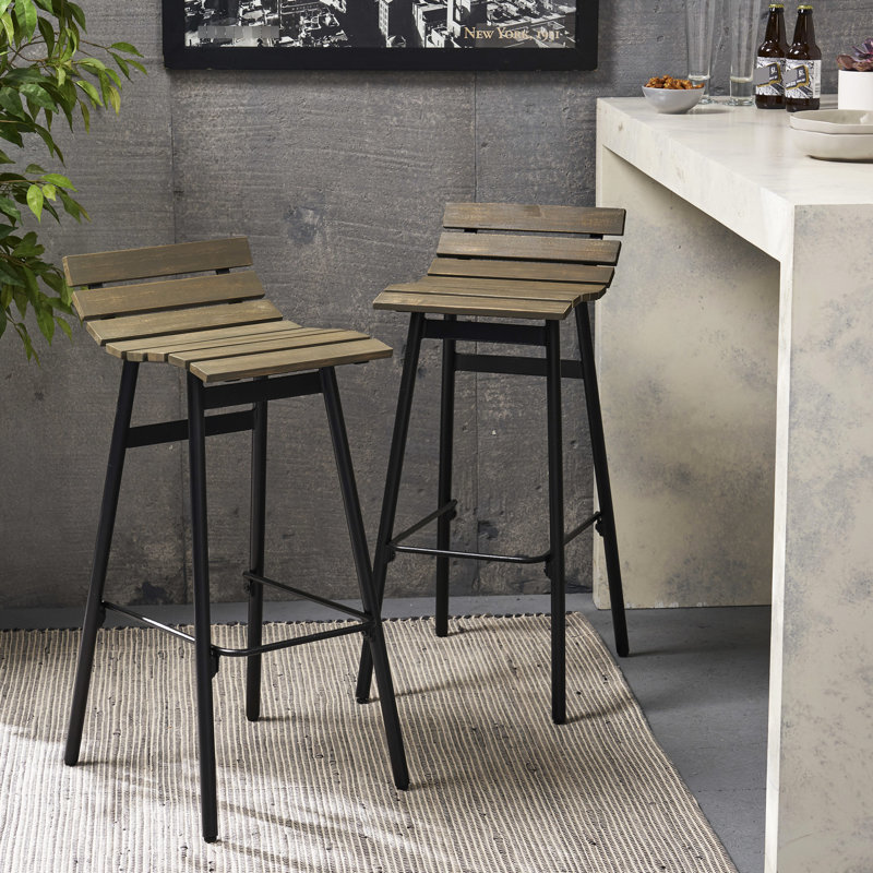 Nordic Industrial, de 2, siège en bois, pieds en fer, hauteur de 35 pouces, hauteur de siège de 29,25 po, finition grise, fabriqué à la main, siège ergonomique haut et fabriqué en noir
