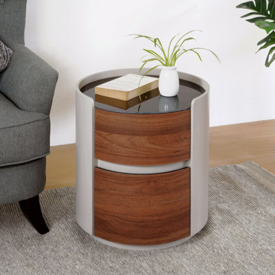 Table d'appoint ronde rétro avec rangement double