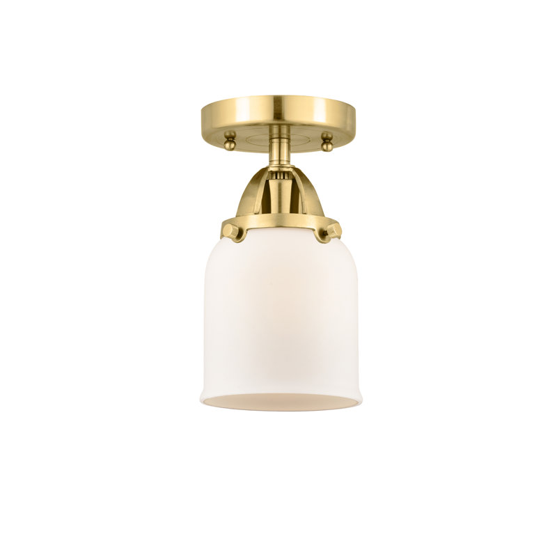 Plafonnier semi-encastré en verre à DEL, Blanc mat, H 9,25 po x l 5 po x P 5 po, Or satiné