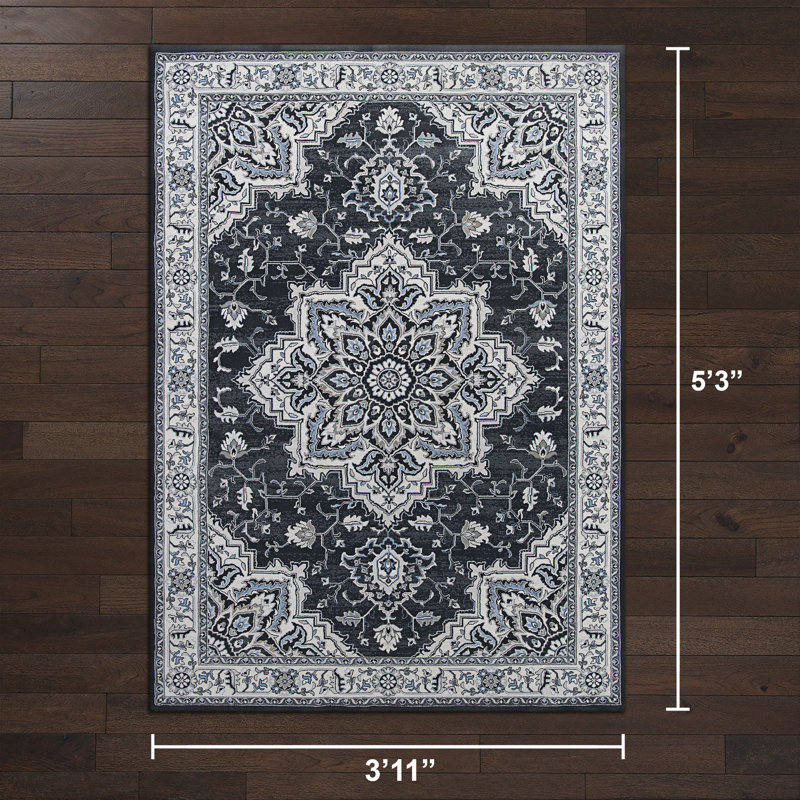 Tapis à motif floral gris anthracite Ames, Rectangle 3 pi 11 po x 5 pi 3 po