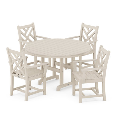 POLYWOOD Chippendale 5-Piece Round Farmhouse Dining Set