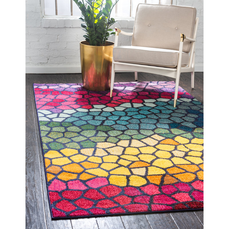 Tapis rose / jaune / bleu Jesusa, Rectangle 10 pi 6 po x 16 pi 5 po