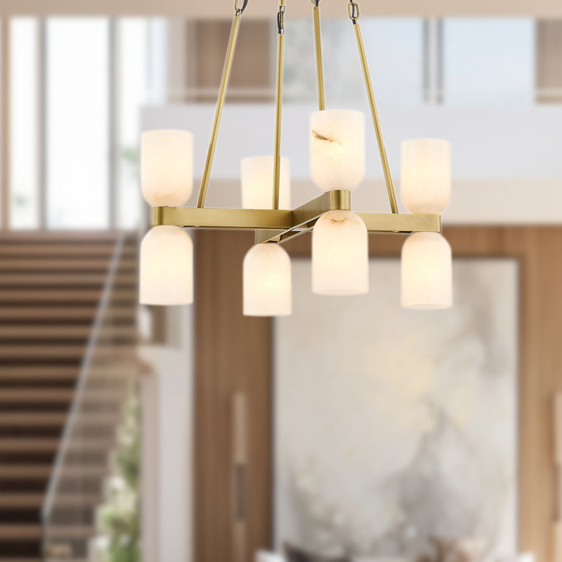 Lucian 8 - Light Chandelier, Vintage Brass/Alabaster