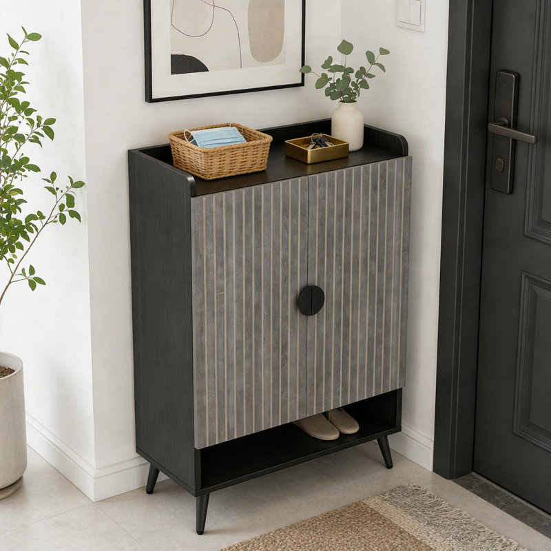 Armoire de rangement moderne pour chaussures, Noir, gris