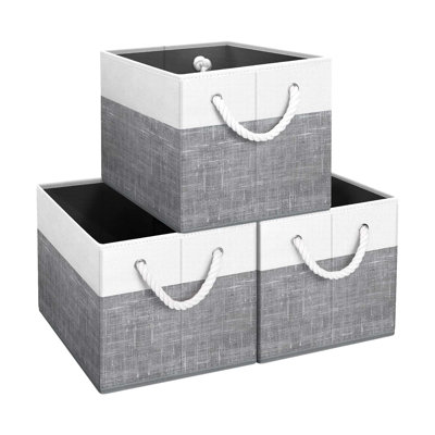 Bacs de rangement pliables - paquet de 3, poignées en corde, blanc et gris, placard, tablette, organisateur de jouets