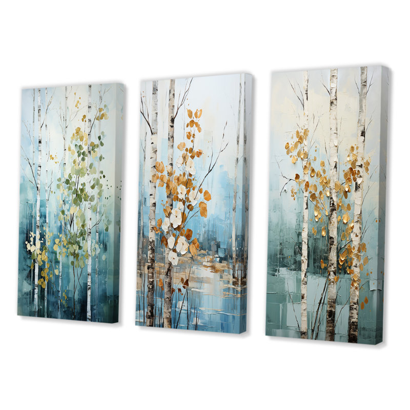 «Birch Woods Whispering Winds III», 3 pièces, Toile tendue, H 32 po x l 48 po