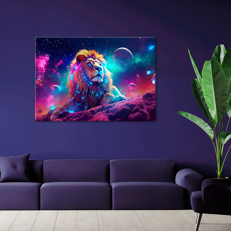 Neon Lion Abstraction - Wrapped Canvas Print, 70cm H x 100cm W