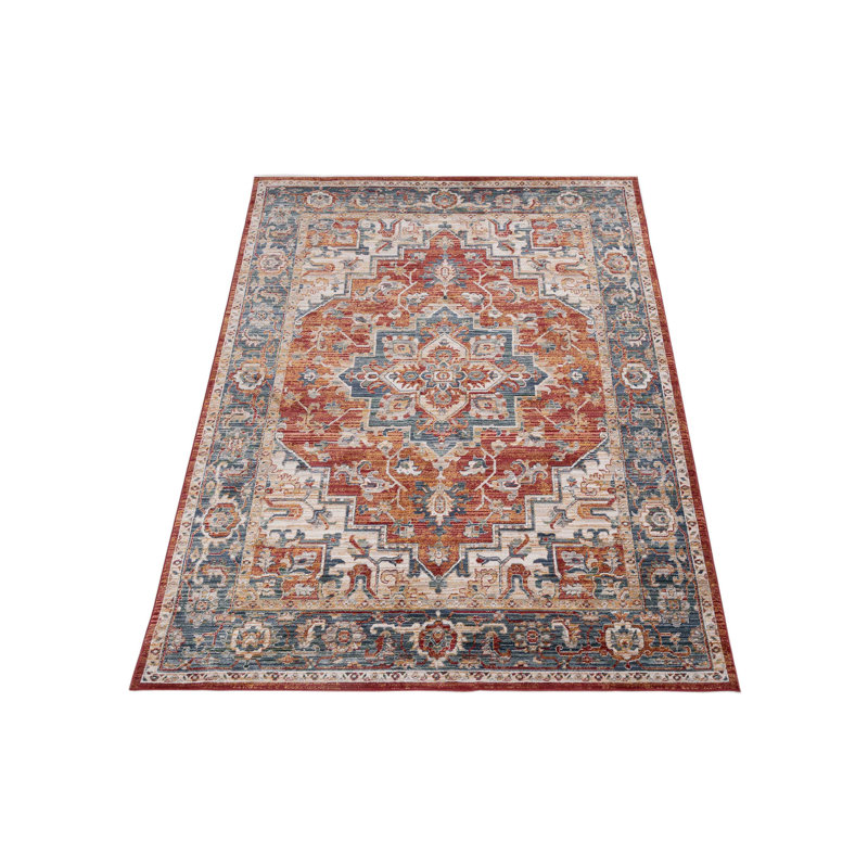 Oriental Machine-Made Red/Blue Area Rug, Rectangle 9' x 12'6"