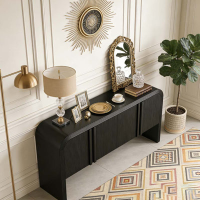 Denequa 63" Curved Sofa Entry Table with Two Cabinets, Modern Vintage Semi Circle Console Sofa Table