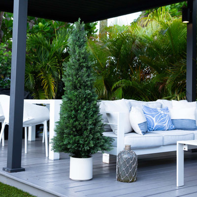 UV Resistant Artificial Cedar Tree in Decorative White Planter (Indoor/Outdoor)