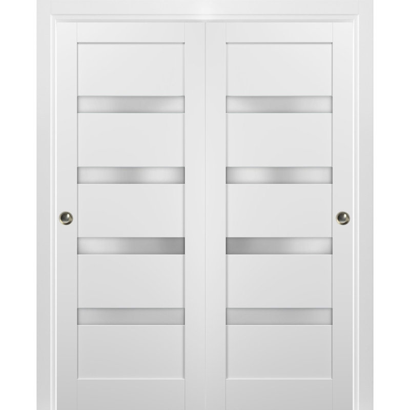 Portes blanches en verre givré Quadro avec trousse de quincaillerie d'installation, 60 po x 80 po