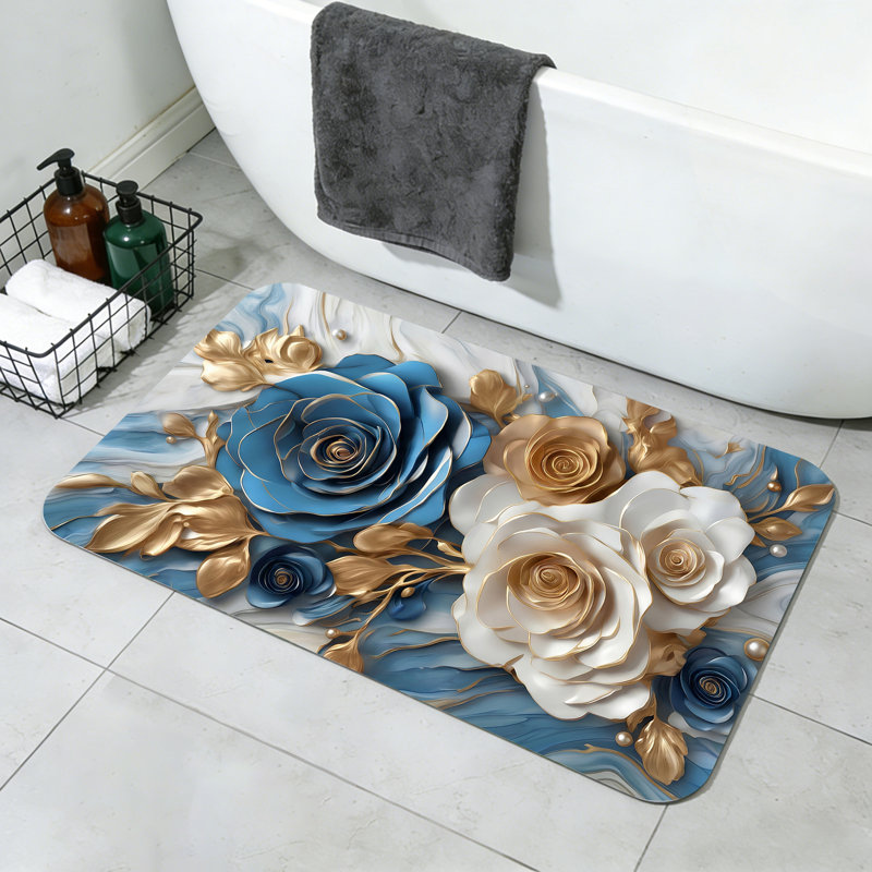 Thin Non Slip Bath Rugs Machine Washable, Single - 24" L x 16" W