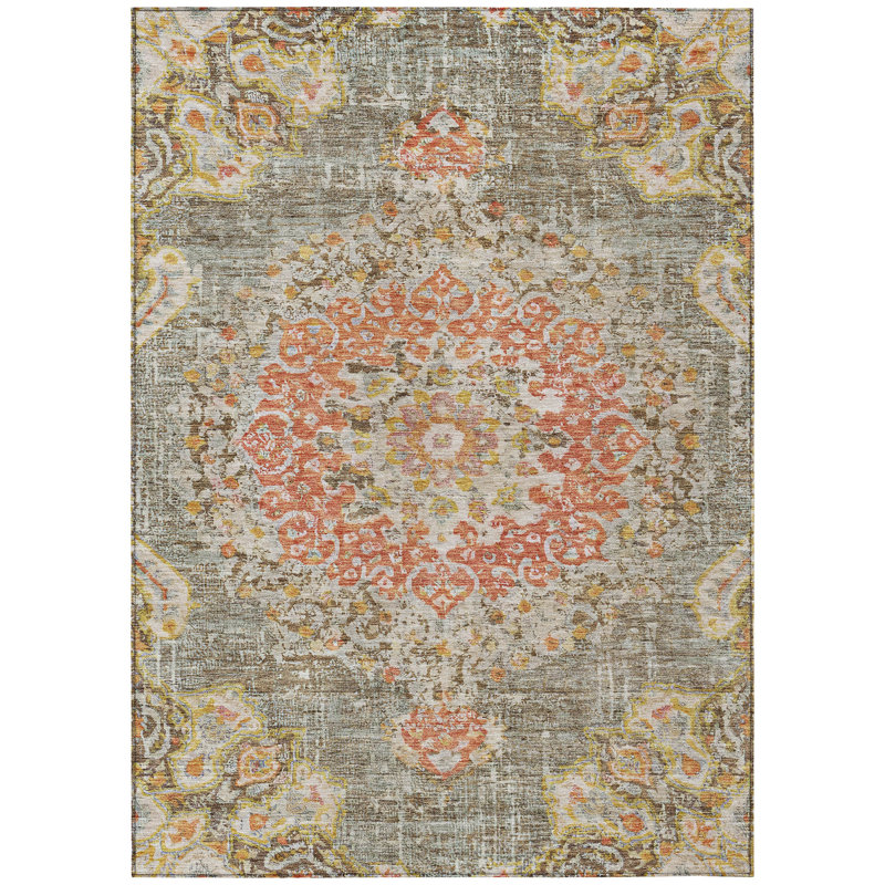 Tapis intérieur lavable à motif de médaillon brun 3 pi x 5 pi