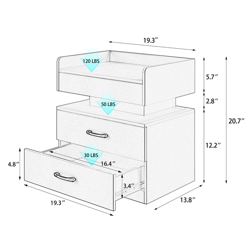 Versatile Nightstand with Adjustable LED Strip and Ample Storage