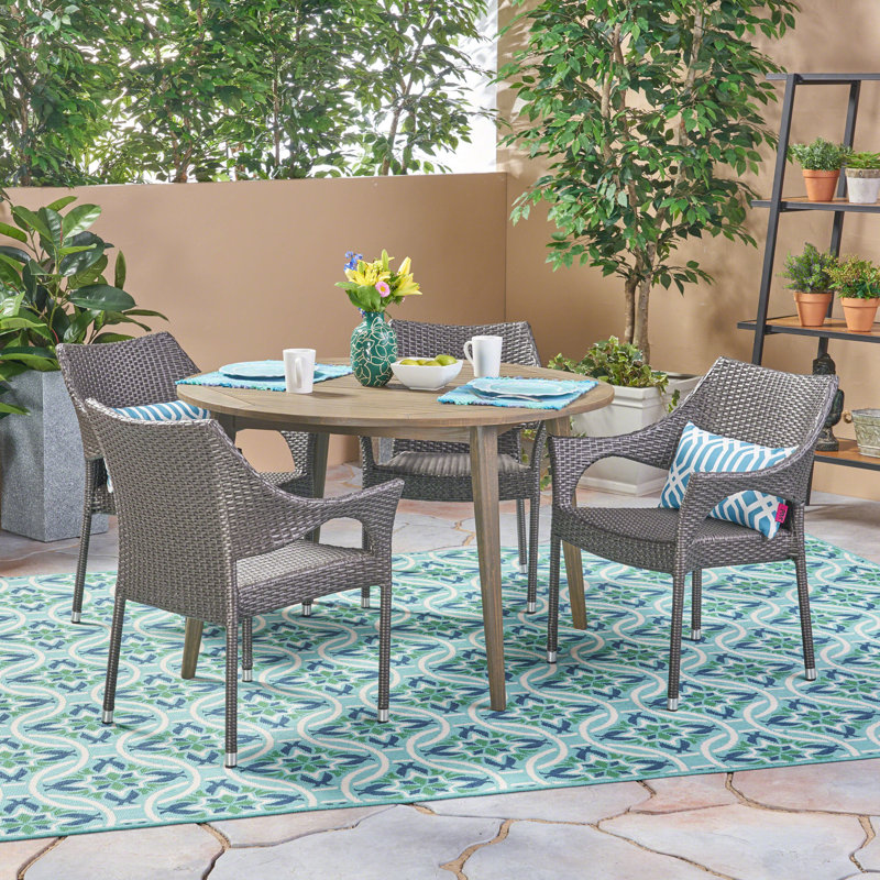Elifsu 4 - Person Wicker Patio Dining Set with Round Table, Gray